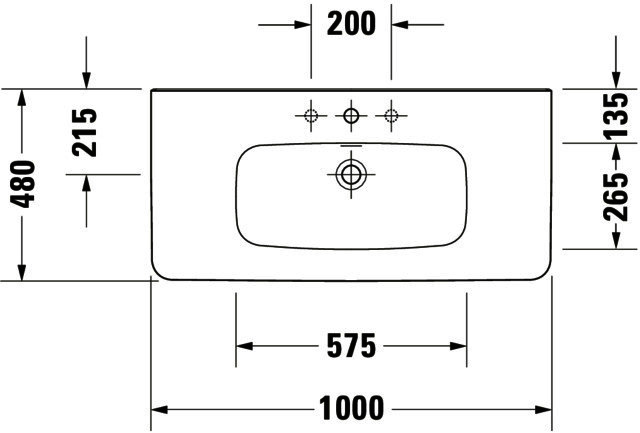 DU Möbelwaschtisch DuraStyle 1000 mm mit ÜL, mit HLB, 1 HL, weiß