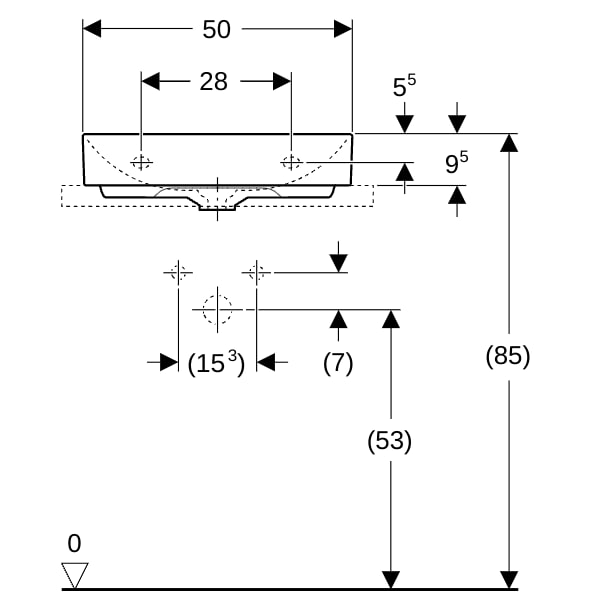 Geberit ONE AS-WT rechteckig, 50x41 cm m. Hl., o. Ül., weiß, KeraTect