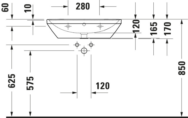 DU Waschtisch D-Neo, 650mm, weiß mit ÜL, mit HLB, 1 HL