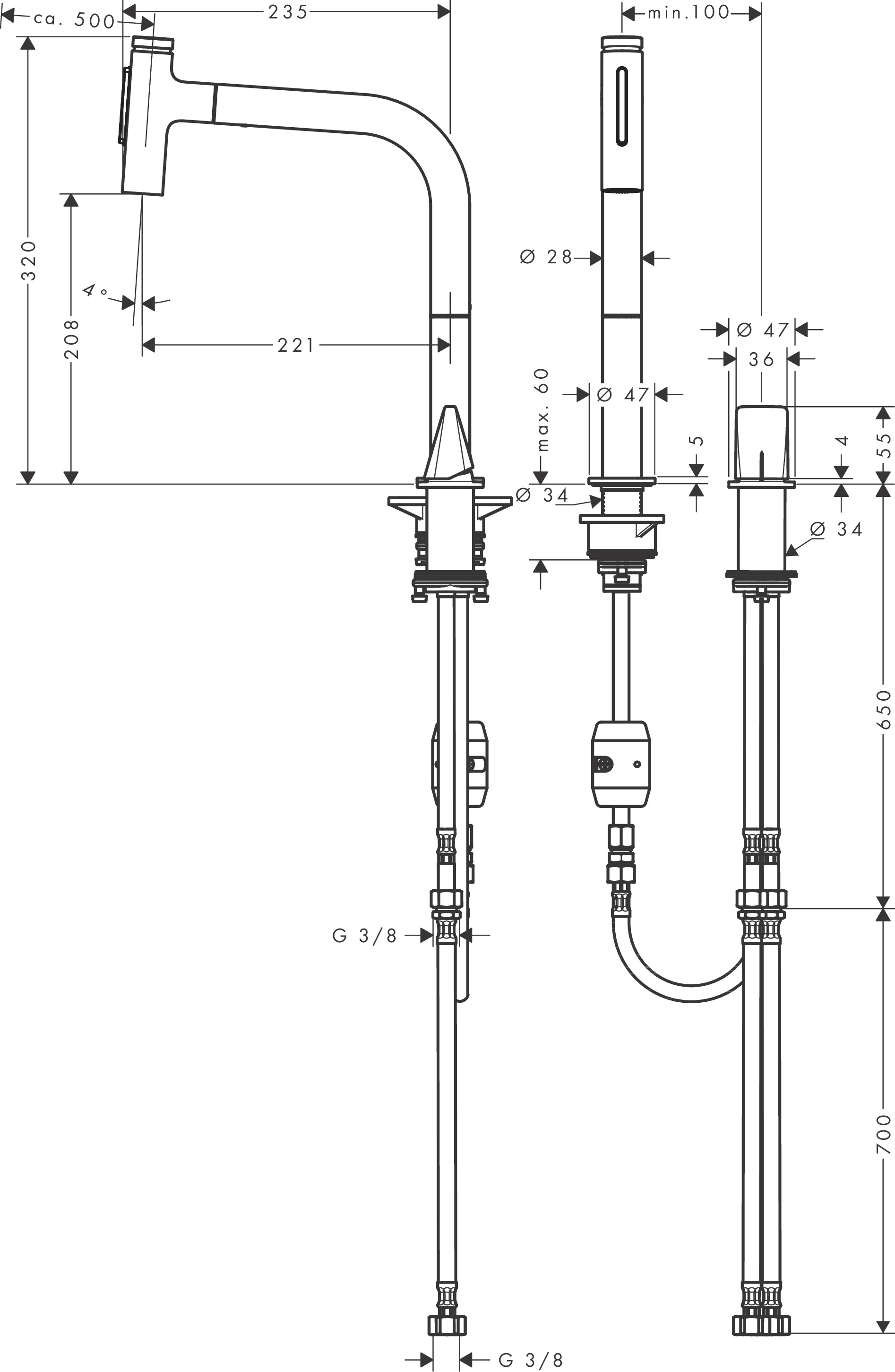 Hansgrohe 2-Loch SPTM 200 Metris Select M71  Ausziehbrause 2jet edelstahl-optik