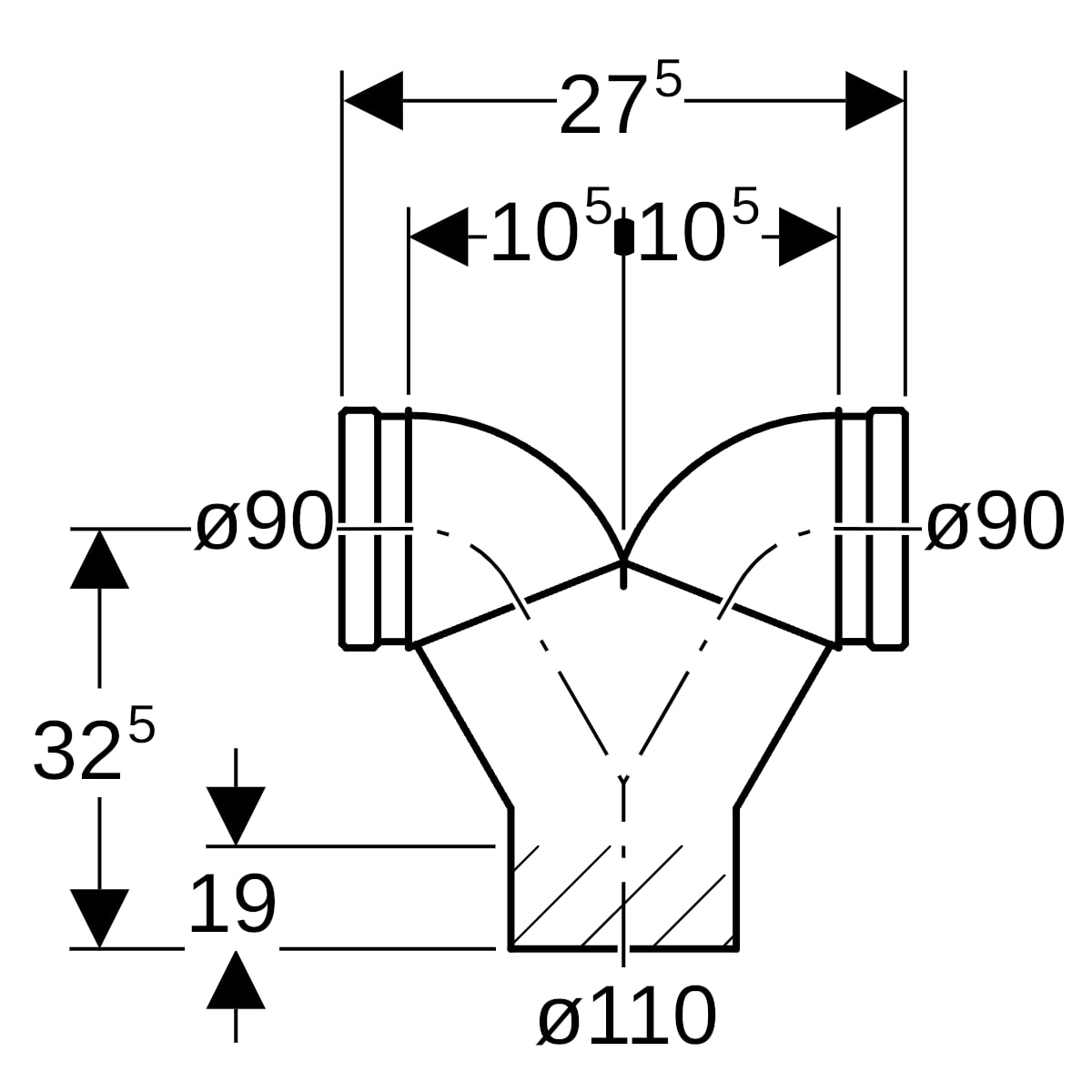 Geberit PE Doppelanschlussbogen 90Gr d110/90