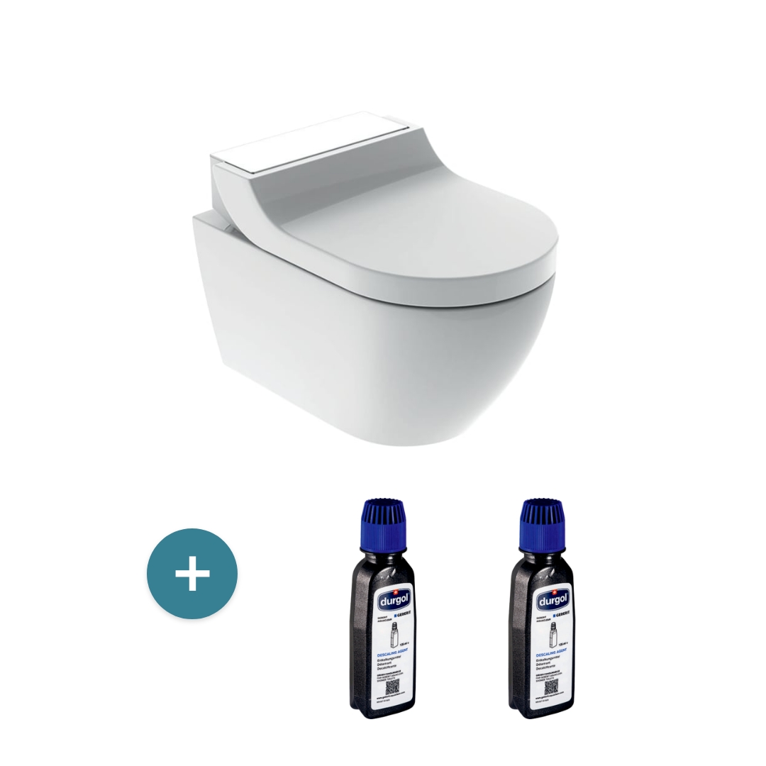 Geberit WC-Komplettanlage Wand-WC AquaClean Tuma Comfort Glas weiß + Geberit Entkalkungsmittel für AquaClean 125ml