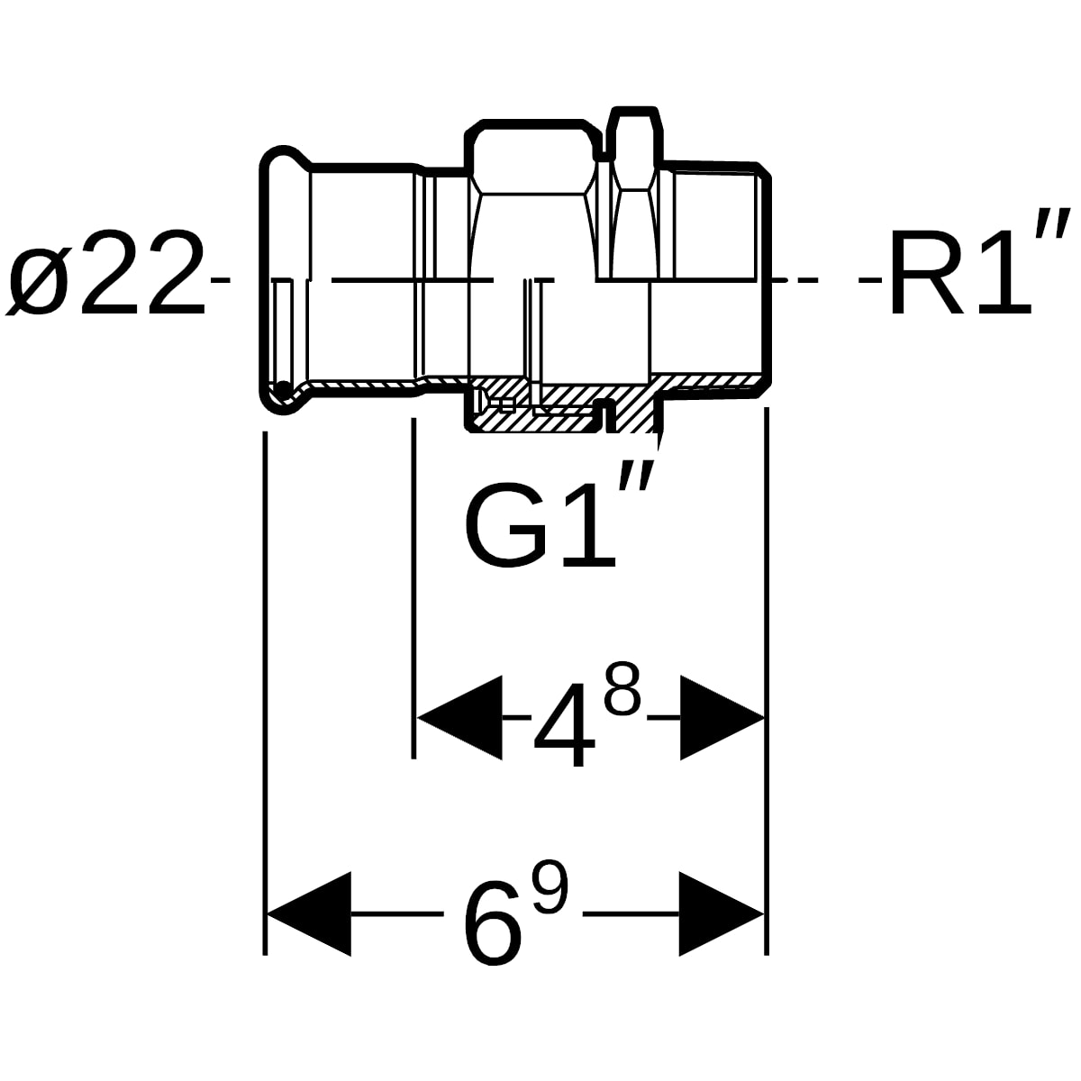Geberit Mapress Kupfer Übergangsverschraubung mit AG Rg d22-R1
