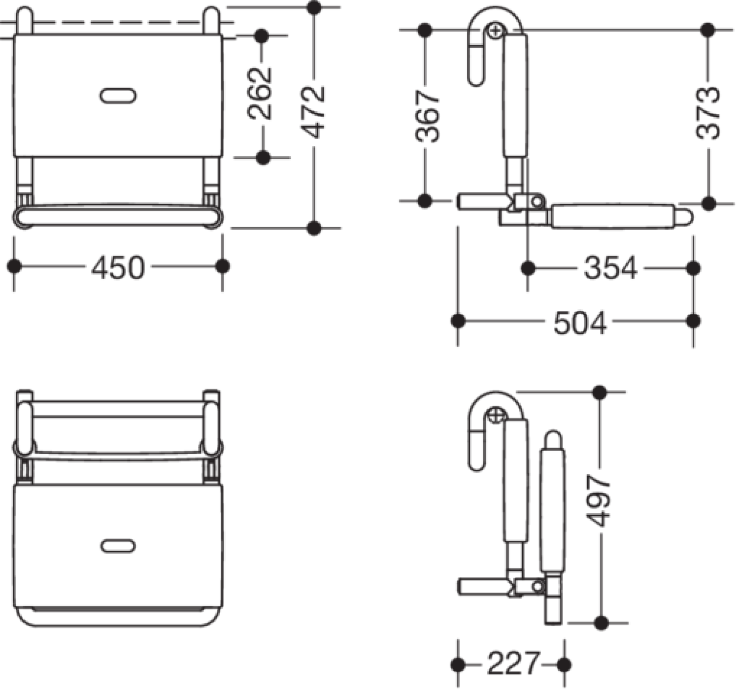 HEWI Einhängesitz, klappbar B=450mm,T=504mm,H=473mm reinweiß