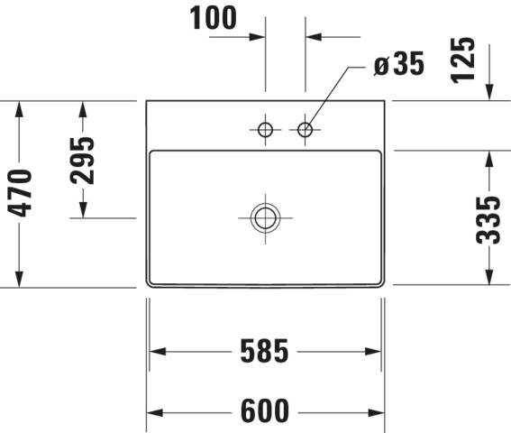 DU Waschtisch DuraSquare 600mm o. ÜL, m. HLB, o. HL, weiß