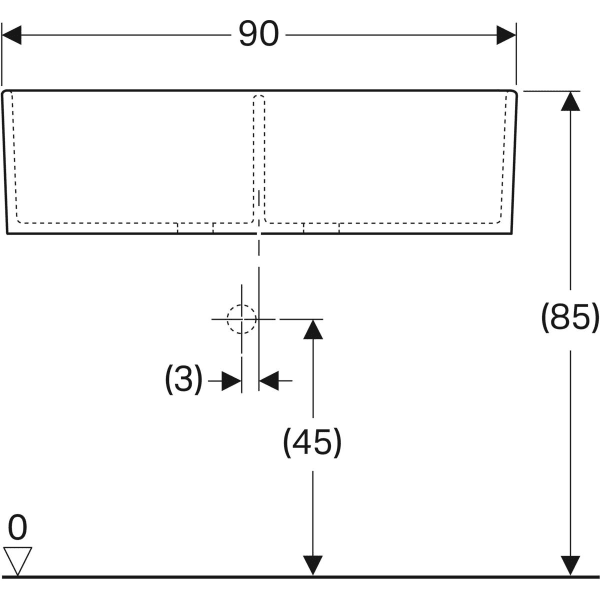 Geberit Publica Mehrzweckbecken mit 2 Becken 90x25x56cm, mit Überlauf, weiß