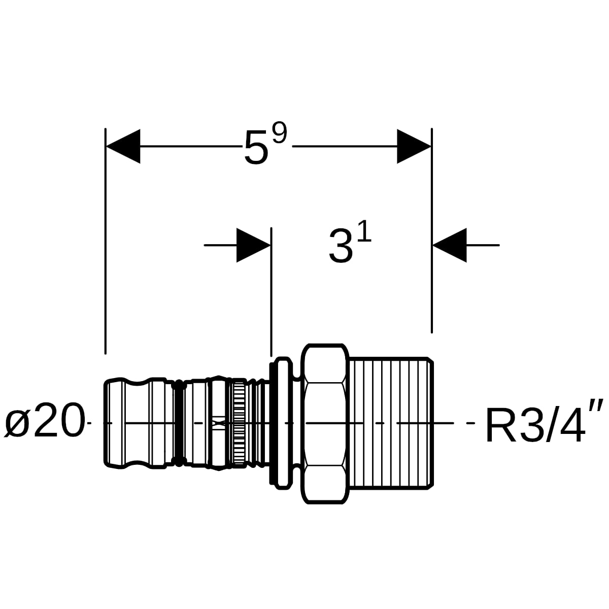 Geberit Mepla Übergang mit AG d20-R3/4