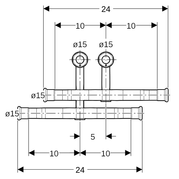 Geberit Mapress Kupfer Set Anschluss-T-Stück f. Vorl./Rückl. Anschlussverschr. d15-15