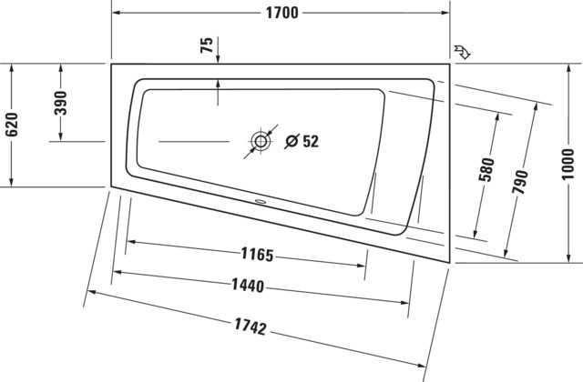 Duravit Whirlwanne Paiova 1700x1000mm, weiß Einbauversion, Ecke re. Combi E