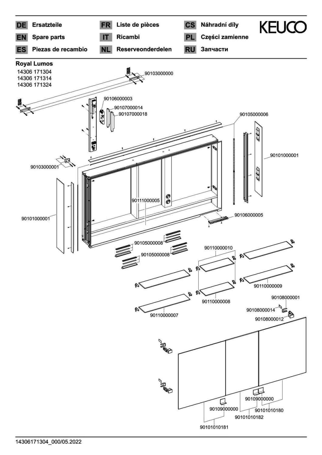 KEUCO SPS Royal Lumos 14306, VB Hzg. 1400x735x165mm si.-elox.