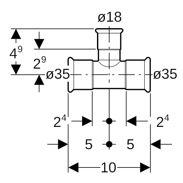 Geberit Mapress Edelstahl T-Stück reduziert (LABS-frei) d35-18-35