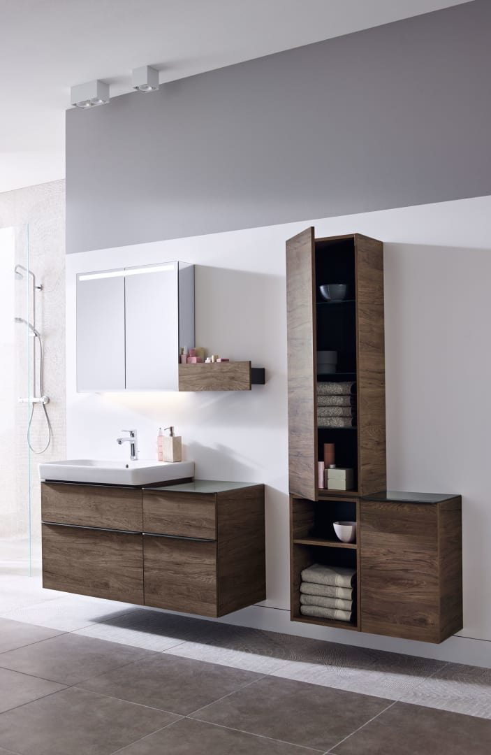 Geberit Smyle Seitenschrank, eckig mit einer Tür re, 36x60x32,6cm, Nussbaum