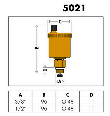 Caleffi Autom.Schnellentlüfter Minical 3/8" 502130 m. Absperrung(alt 502134dec)