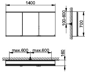 KEUCO Royal Modular 2.0 SPS, bel. 80031, Vorb,oSteckd,sb-elox,1400x700x160mm
