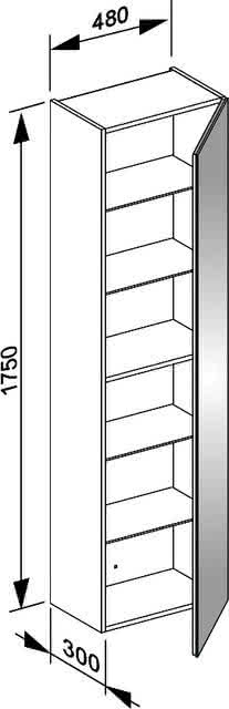 KEUCO Hochschrank X-Line 33130, rechts inox/Glas inox, 480x1750x300mm
