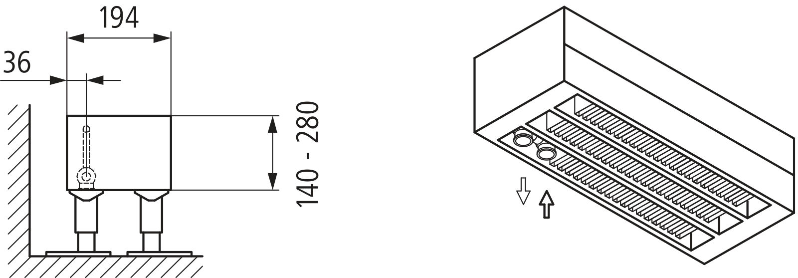 Kermi L-Konvektor Typ43 BH210x194x2200mm QN3608, RAL9016, 6bar, m. Abd., AB Uni.