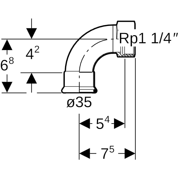 Geberit Mapress C-Stahl Übergangsbogen 90Gr mit IG d35-Rp1 1/4 verzinkt