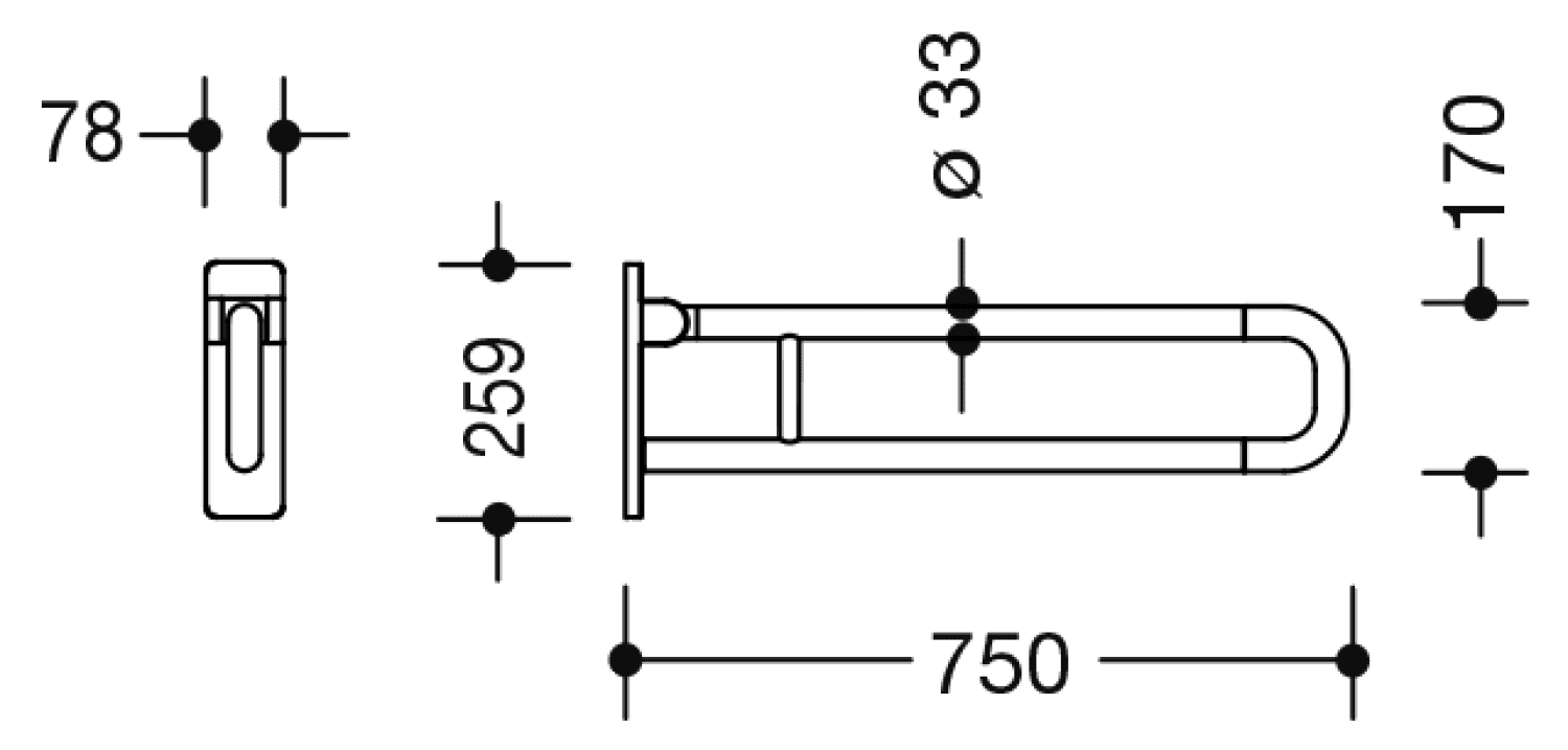 HEWI SK-Griff drehb. Ser 801, matt, L:750mm, Aluminiumkern reinweiß
