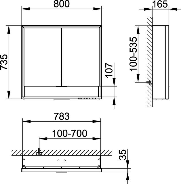 KEUCO SPS Royal Lumos 14302, VB Hzg. 800x735x165mm si.-elox.