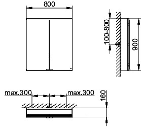 KEUCO Royal Modular 2.0 SPS, bel. 80021, Vorb,2Steckd,sb-elox,800x900x160mm