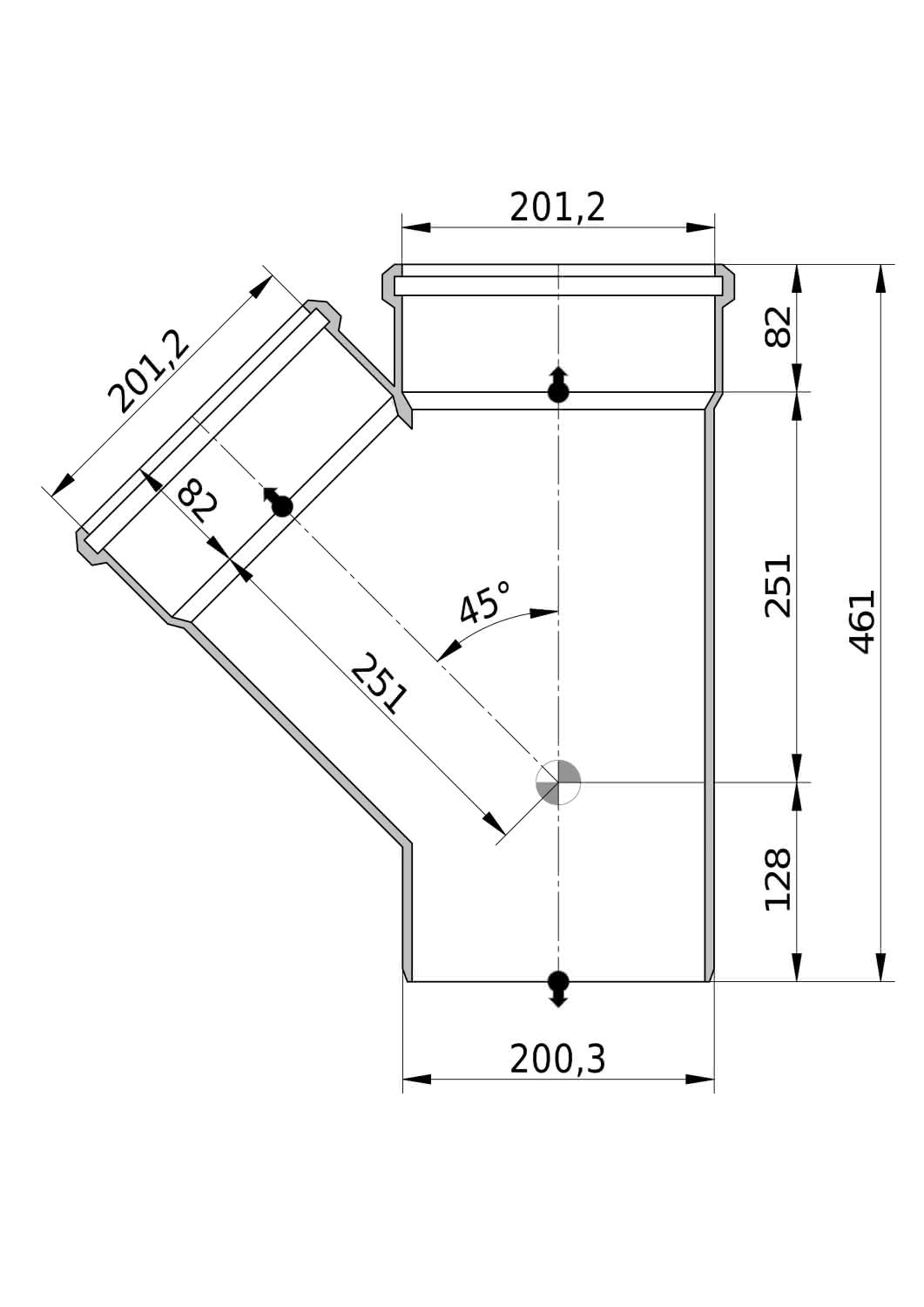 Wavin Abzweig AS+ DN 200x200 45 Grad