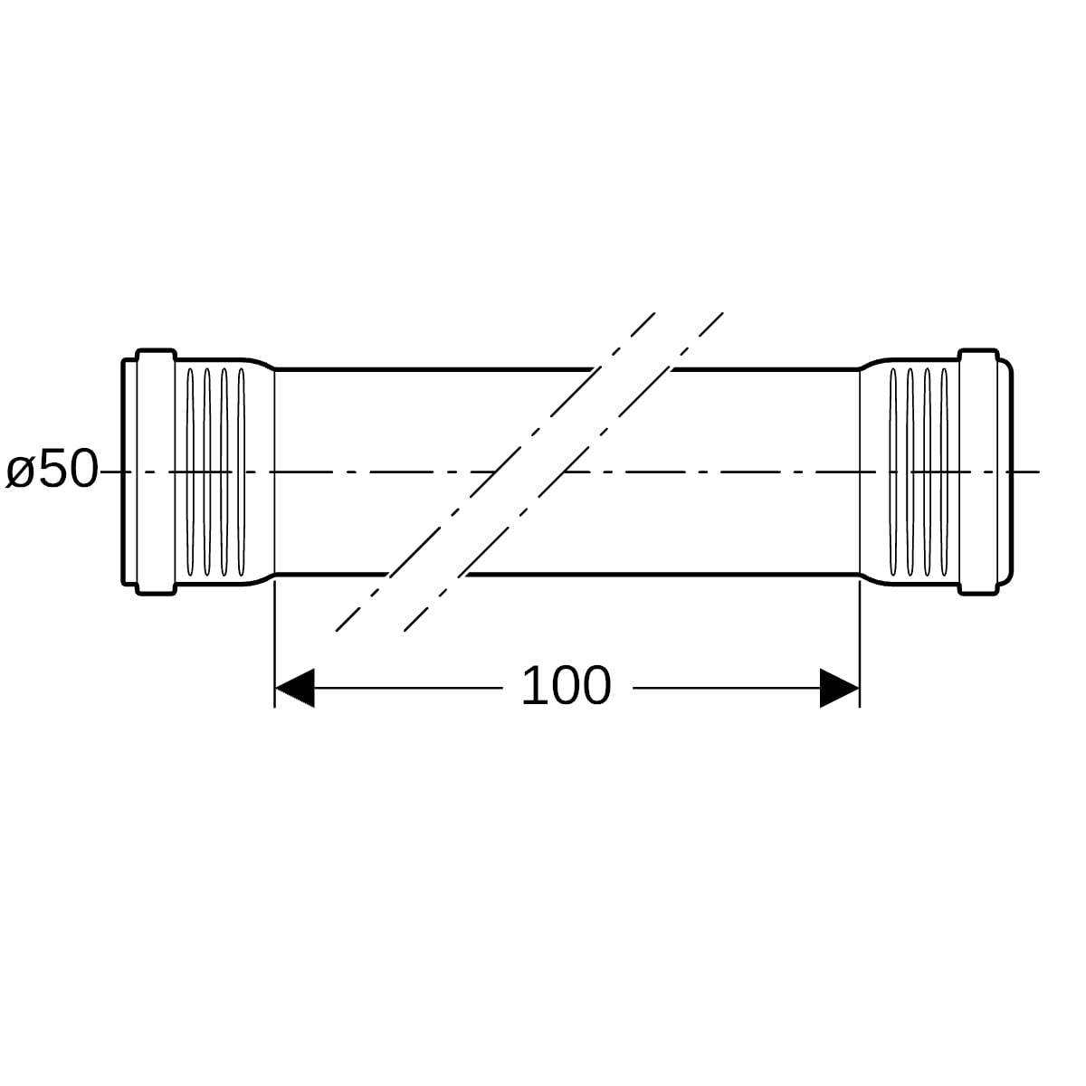 Geberit Silent-Pro Rohr mit 2 Muffen d50mm L100cm