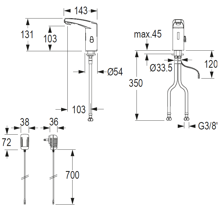 CONTI+ maxx elekt. IR Standarm. Vcon. m.Misch. Chrom o.Ablg. Touch M10