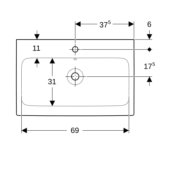 Geberit iCon Waschtisch, 75x48,5cm m. Hl., m. Ül., weiß, KeraTect