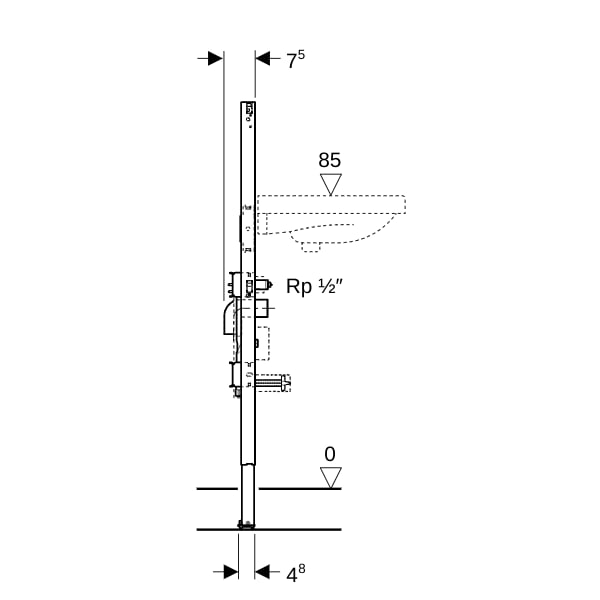 Geberit Duofix Element f. WT, 112cm Standarm. 2 WZ-Strecken, UP-KH u. Anschl. T-St.