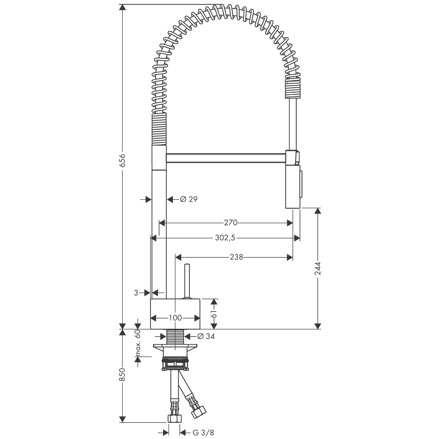 Hansgrohe Spültischmischer Axor Starck Semi-Pro chrom verstellbare Brause Edelstahlfeder