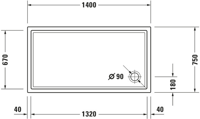 DU Starck Slimline Duschwanne, Rechteckig, 1400x750x55 mm, Weiß, Sanitä
