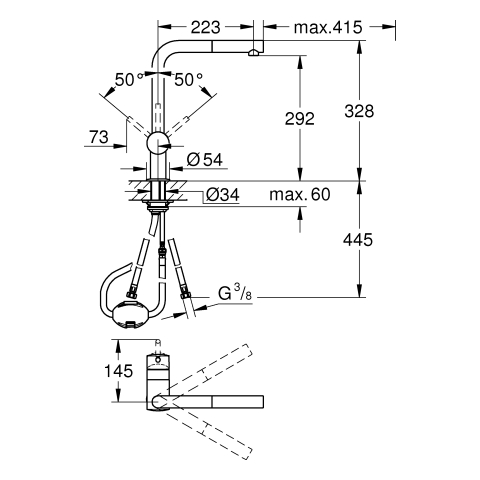 GROHE EH-Spültischbatterie Minta 32168 DN15 herausz.Mousseurauslauf supersteel
