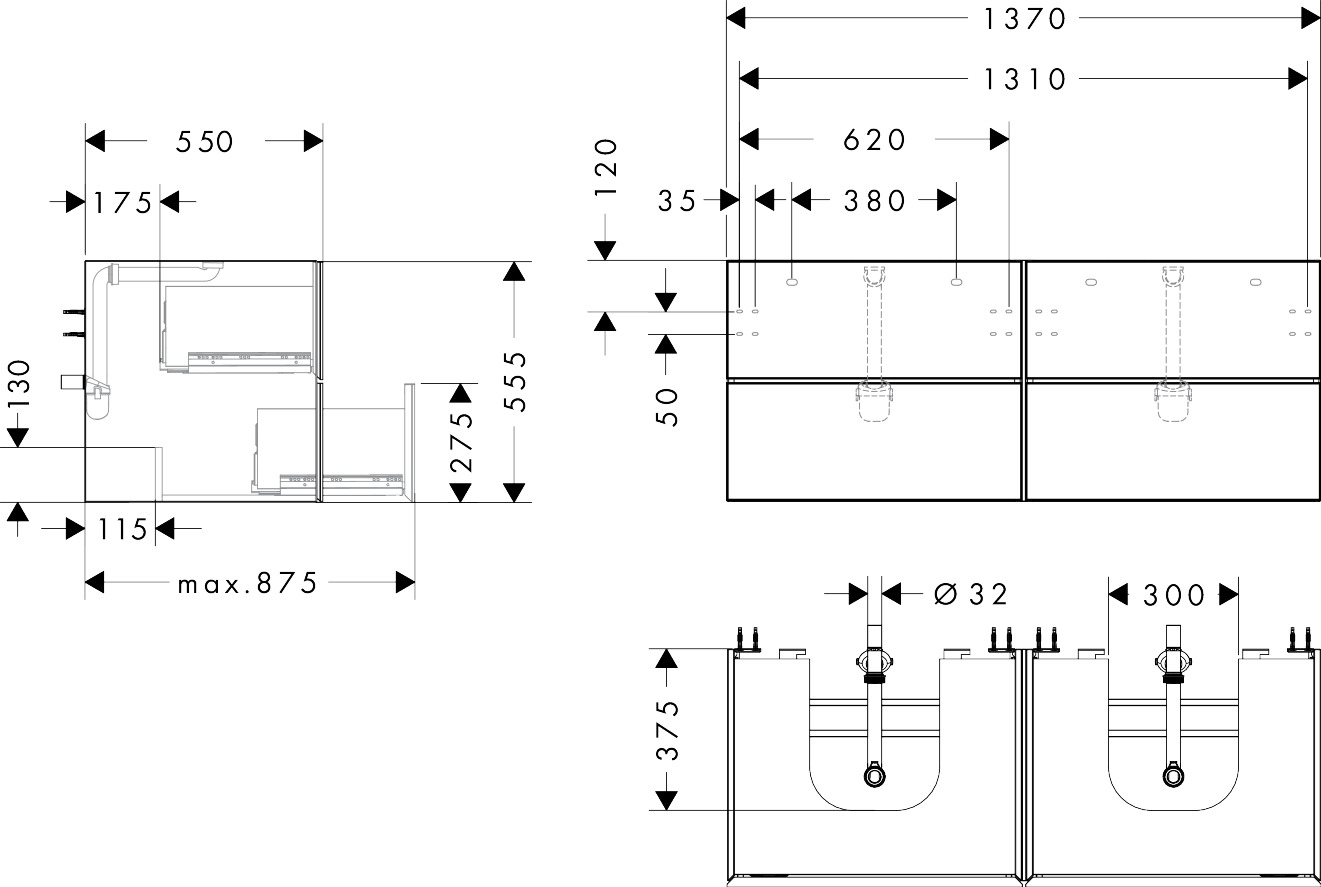 Hansgrohe Waschtischunterschrank Xevolos E Sbma 1370/550mm mit 4 SK f.Kons.m.WT ge ECHD