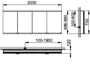 KEUCO Royal Modular 2.0 SPS, DALI 80042, Vorb,2Steckd/USB,sb-elox,2000x700x120mm