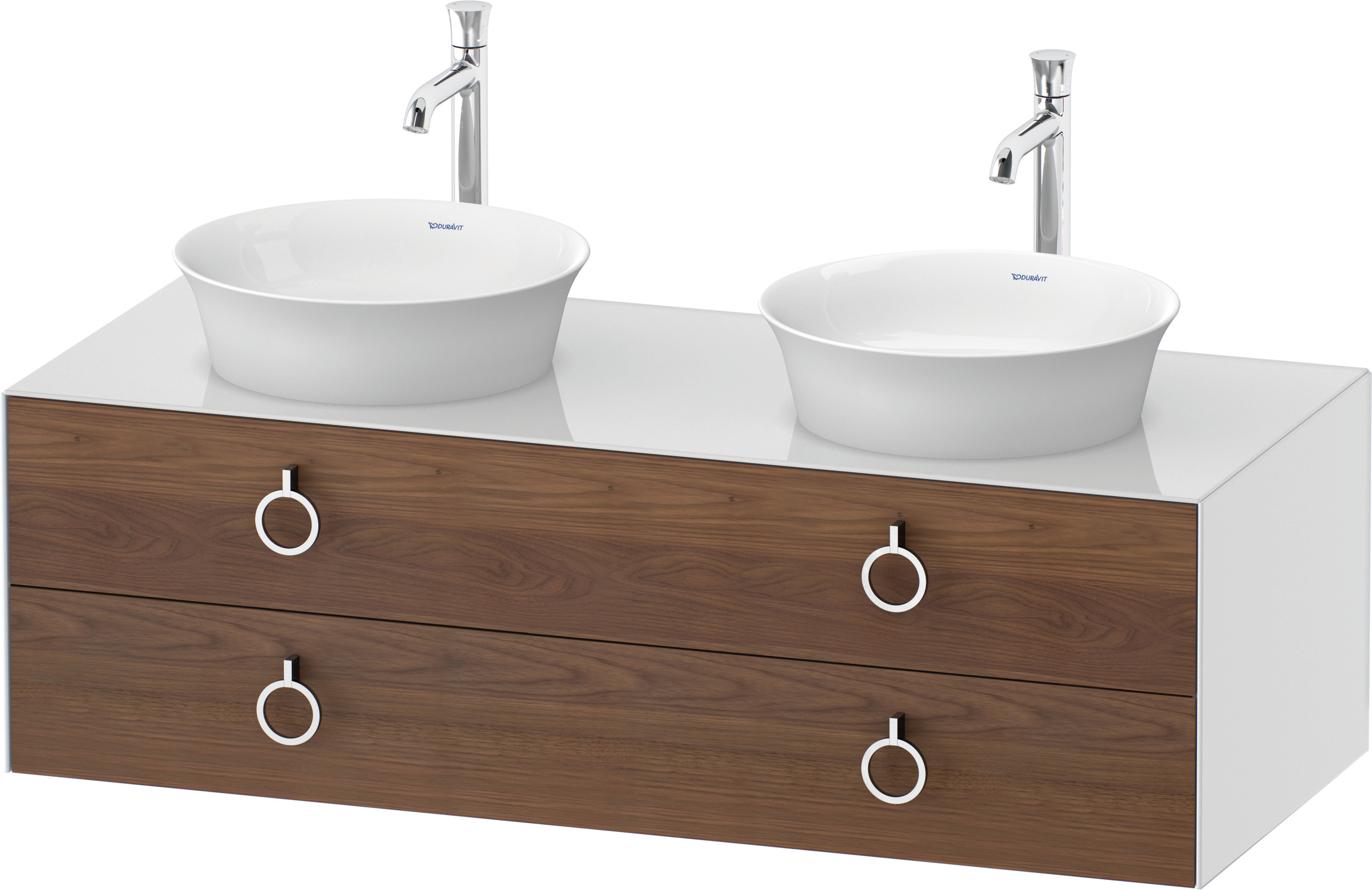 Duravit WTU wandh.White Tulip,2Schk.,m.Griff Aus.b,408x1300x550,A.Nussb.M./Weiß HGL