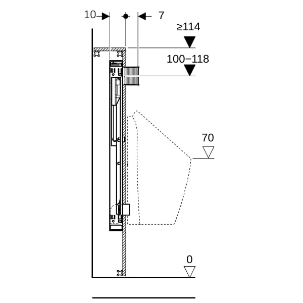 Geberit GIS Element für Urinal, 114 cm, Universal, für Sprühkopf