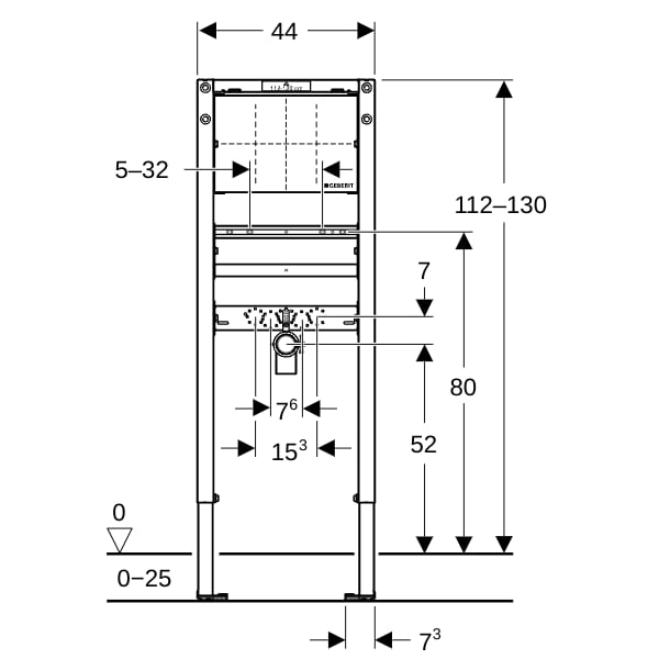 Geberit Duofix Element f. WT, 112-130cm schmale Ausführung, Wandarmatur UP
