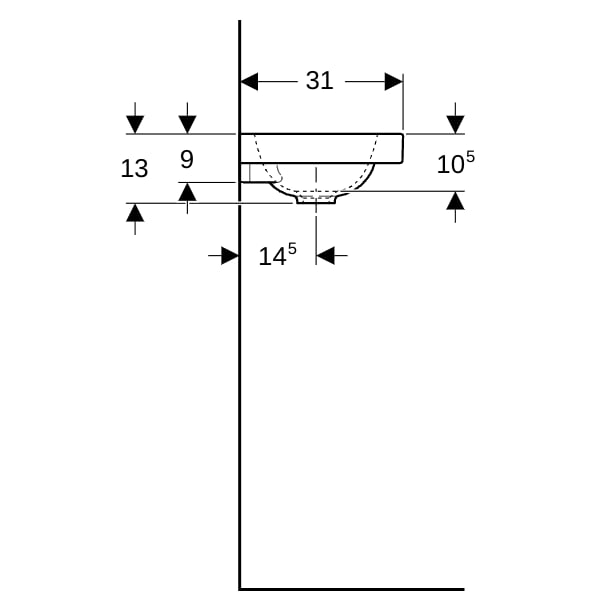 Geberit iCon Light Handwaschbecken 53x31cm Ablg./Hl. re, o. Ül., weiß