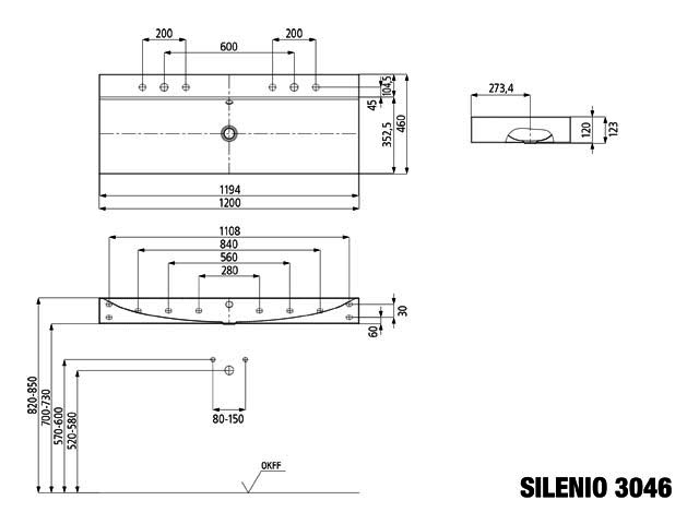 KA WB SILENIO Mod.3046-D,1200x460mm, alpwe,PEFF,AD,m. 2x3HL,oÜL