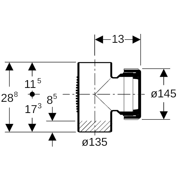 Geberit Silent-db20 Reinigungsstück 90Gr mit runder Serviceöffnung d135