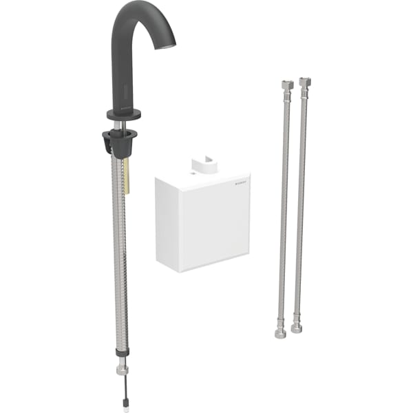 Geberit Piave WT-Arm., Standmontage, Batterie mit AP-Funkt.Box, m.Misch., schwarz matt Geberit Piave WT-Arm., Standmontage, Batterie mit AP-Funkt.Box, m.Misch., schwarz matt