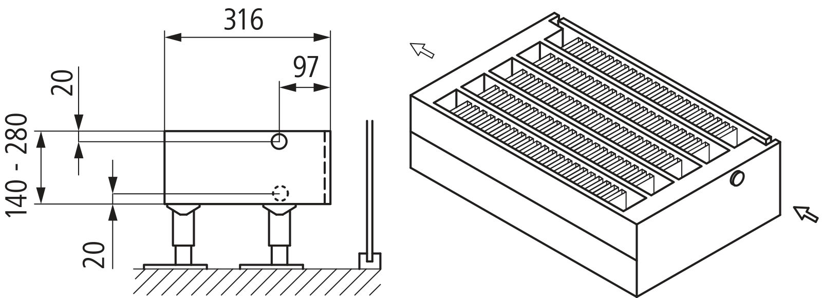 Kermi Kon m. Str. Typ55 BH280x316x2600 QN7462, weiß, 6bar, o. Abd., AB Uni.