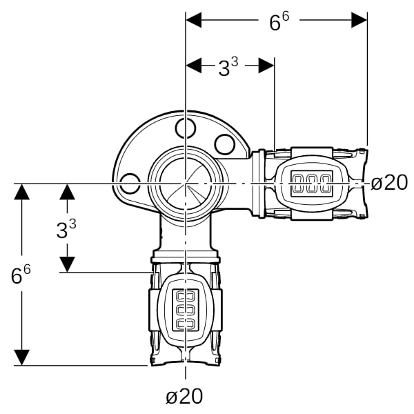 Geberit FlowFit Eckanschlusswinkel 90Gr Rg+ d20-Rp1/2 L:52mm