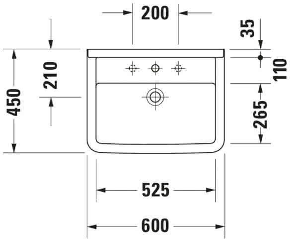 DU Waschtisch Starck 3 600 mm mit ÜL, mit HLB, 1 HL, weiß