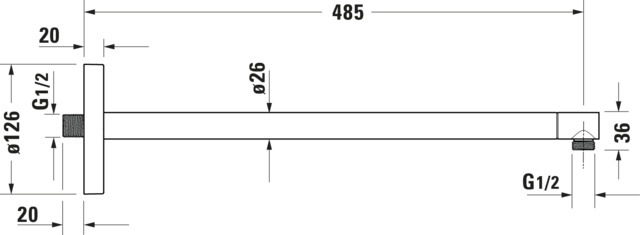 DU Brausearm L 485mm, Wandmontage Rosette Rund, Chrom HG