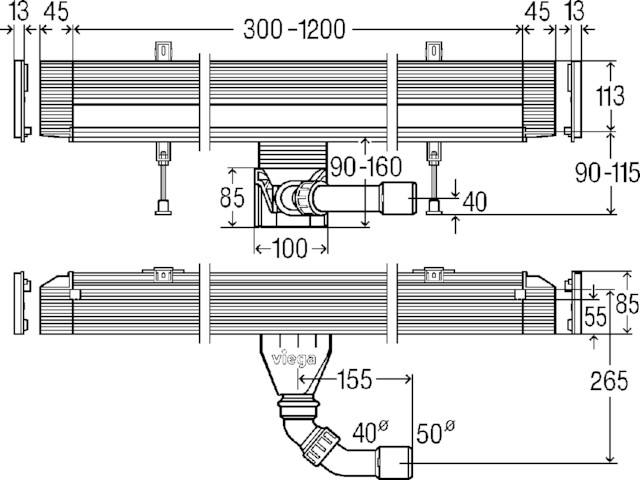 Viega Wandablauf Advantix Vario 4967.10 in 300-1200mm Kunststoff