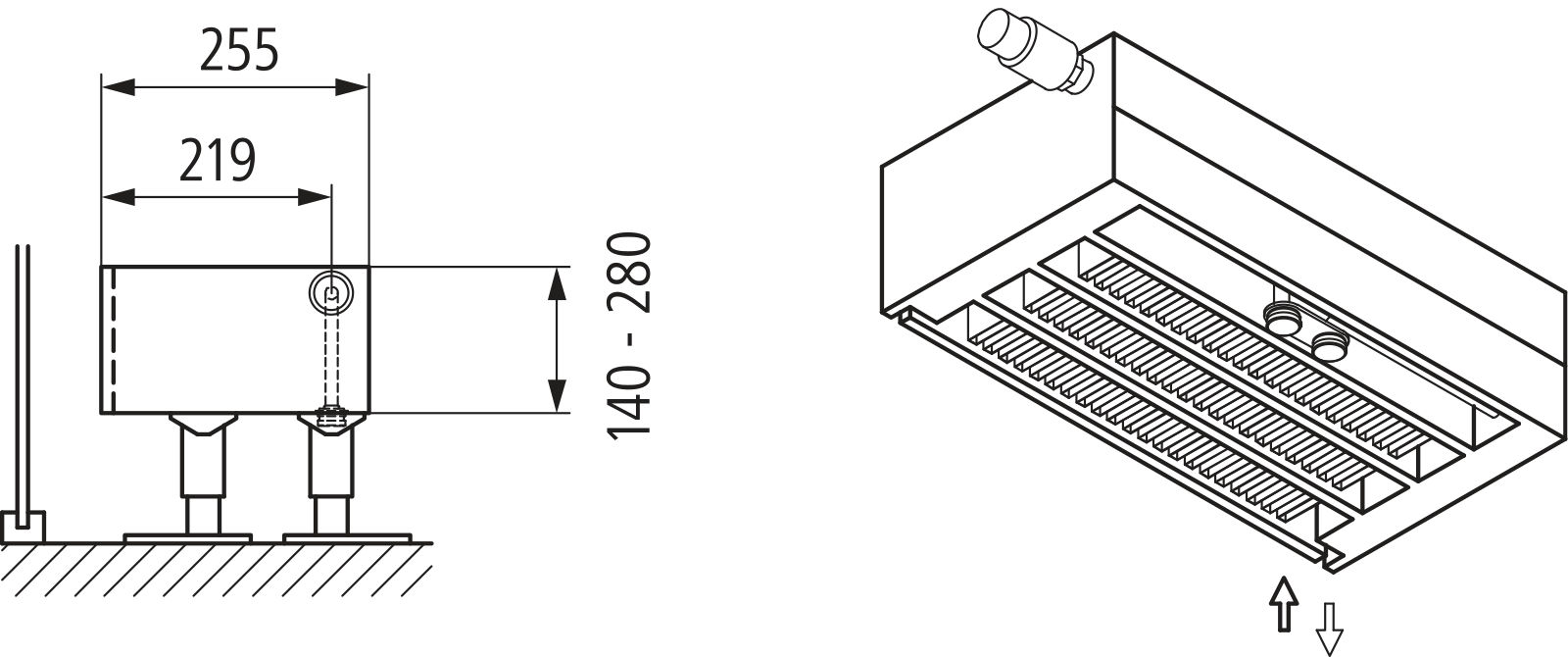 Kermi V-Kon S Typ44 280x255x1400mm QN3034,RAL9016,6 bar,m.Abd.,Vent.re