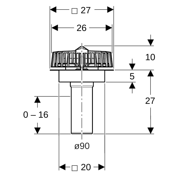 Geberit Pluvia Dachwassereinlauf m. Anschlussblech für Rinnen, d90, 25l/s