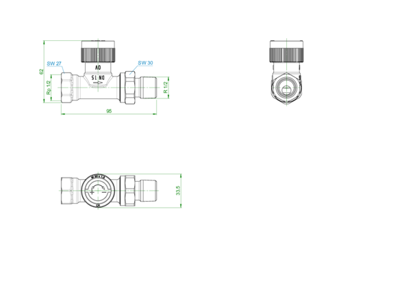 OVENTROP-Thermostatventil "A" DN15, R 1/2, PN10, Durchgang