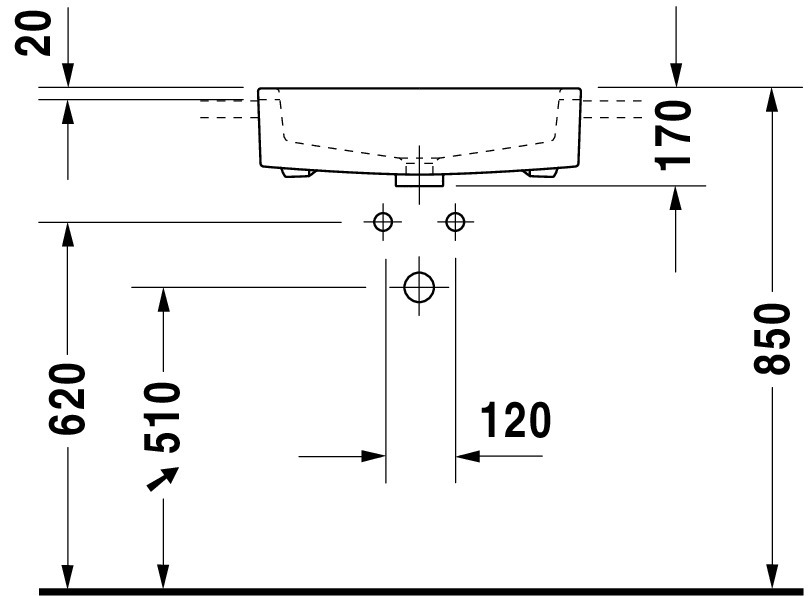 DU Halbeinbauwaschtisch Vero 550 mm mit ÜL, mit HLB, 1 HL, weiß WonderGliss